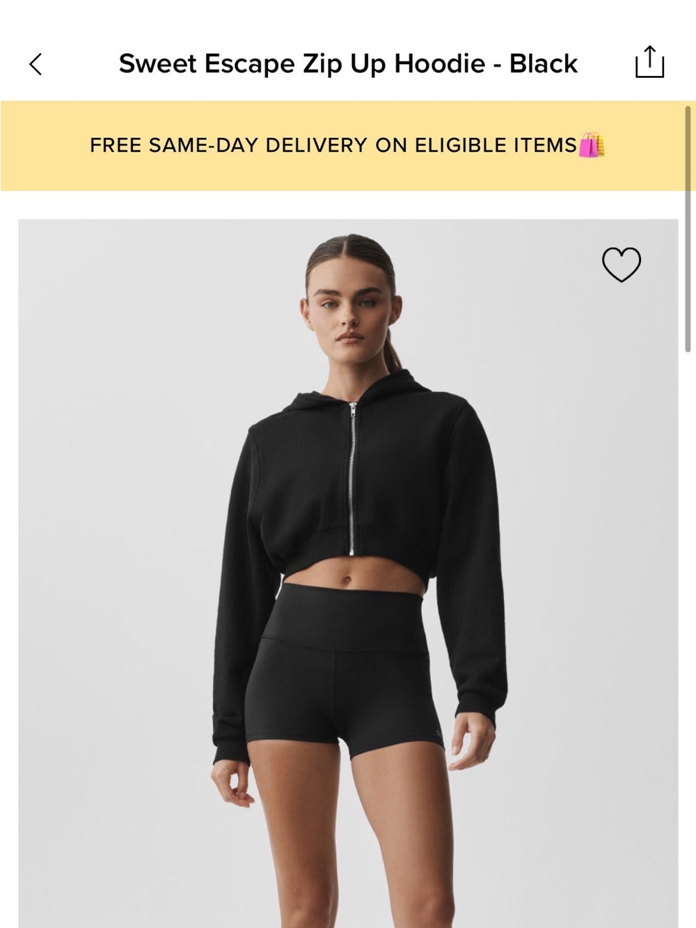 ALO Yoga Black Cropped Zip-Up Hoodie